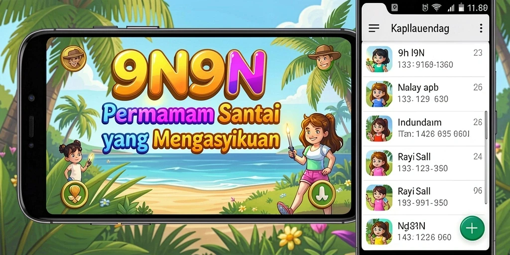 Tampilan menarik dari gameplay 9N9N yang santai dan penuh warna.