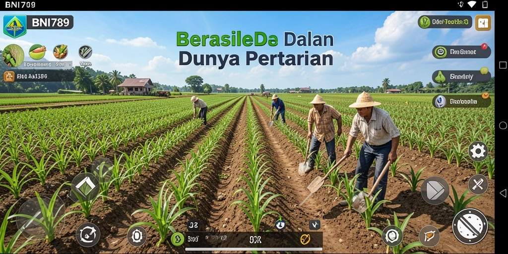 Tampilan gameplay BNI789 menunjukkan petani yang mengelola ladang.