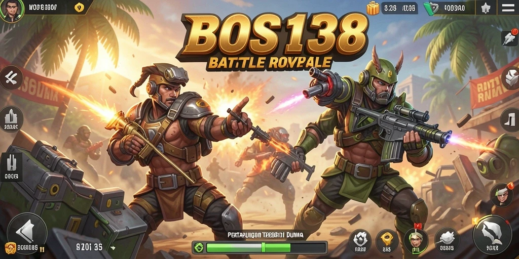 Screenshot utama BOS138 menampilkan aksi seru di arena Battle Royale.