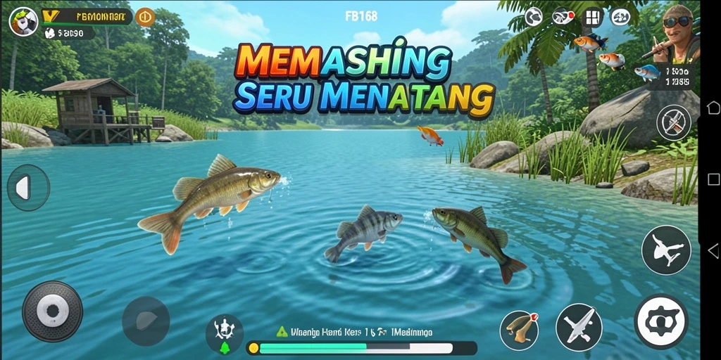 Screenshot utama dari gameplay FB168 menampilkan aksi memancing yang mendebarkan.