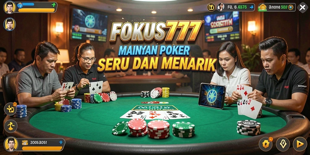 Screenshot gameplay FOKUS777 yang menampilkan suasana poker yang seru.