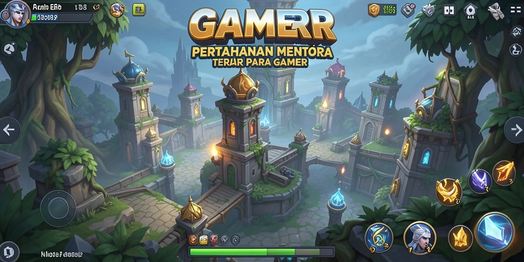 Screenshot utama menunjukkan aksi mendebarkan dalam permainan Tower Defense.