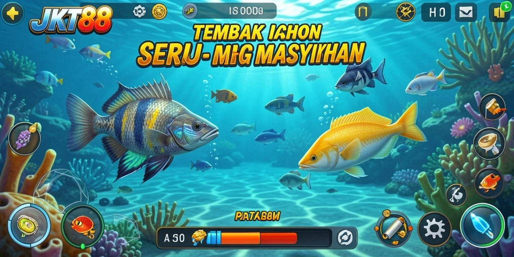 Tampilan gameplay seru dari JKT88 yang menampilkan aksi menembak ikan.