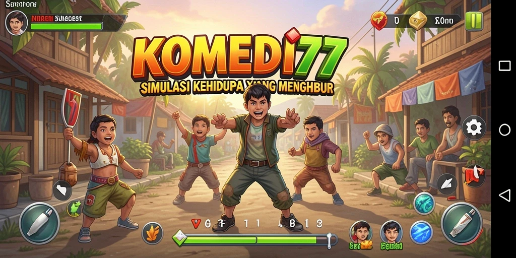 Screenshot gameplay menampilkan karakter lucu dalam situasi konyol.