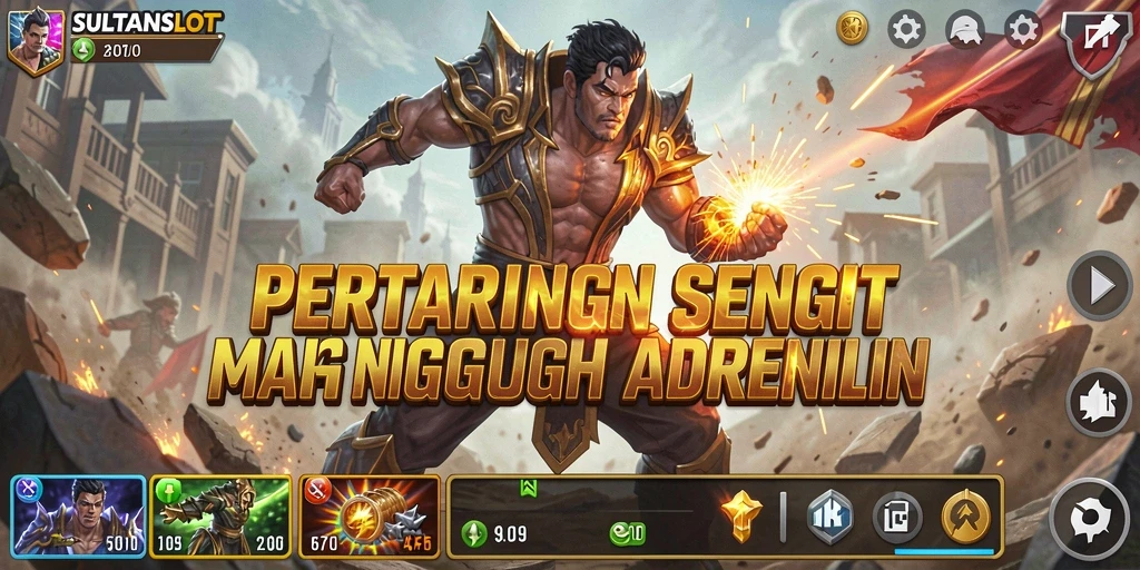 Screenshot SULTANSLOT menampilkan pertarungan intens antara dua karakter.