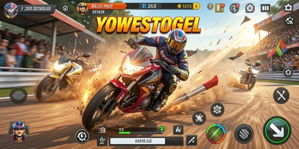 Tampilan aksi balapan motor yang mendebarkan di YOWESTOGEL.